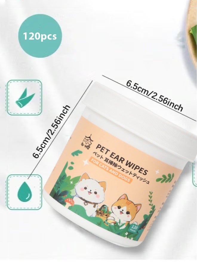 120 منديلًا مبللة للحيوانات الأليفة، مناديل لتنظيف آذان الحيوانات الأليفة، منظف آذان القطط، منظف آذان مضاد للحساسية للكلاب بنسيج لؤلؤي لتنظيف أعمق، وسادات تنظيف أذن ناعمة وسهلة الاستخدام، مجموعة عناية بالكلاب والقطط، تنظيف العيون والآذان والأنف من الدموع والقشور والأوساخ على عيون القطط والكلاب، علبة تحتوي على - Image 2